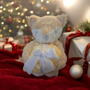 Charming Plush Cat Toy with Bow - Tan and White